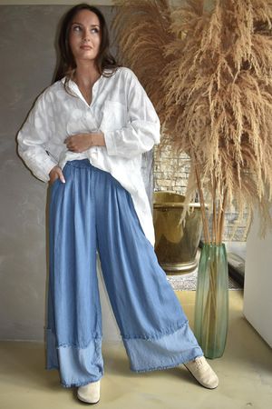 Frisco Deep Cuff Chambray Wide Leg Pant Mid